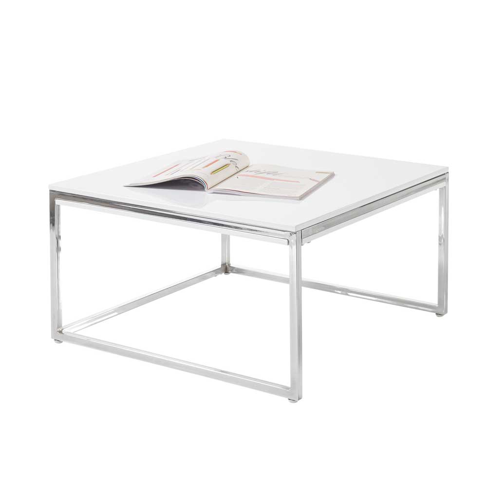 Möbel4Life Wohnzimmer Tisch in Weiß Hochglanz Chromfarben