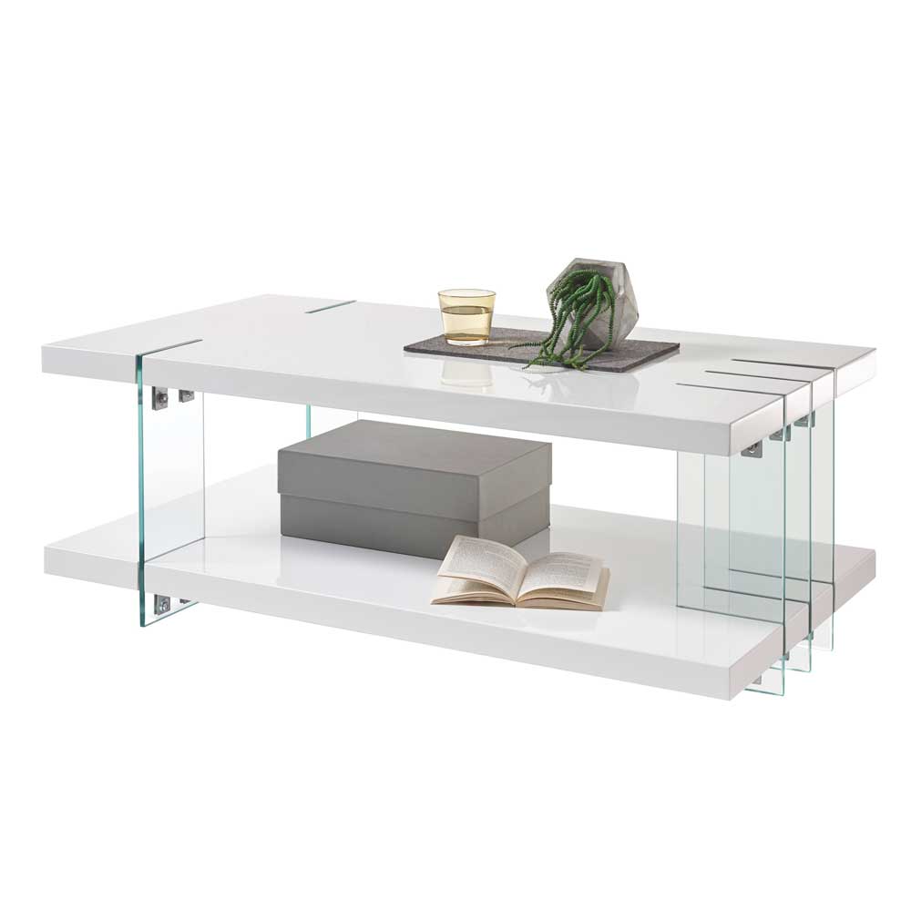 Möbel4Life Hochglanz Designtisch in Weiß und Transparent MDF und Glas