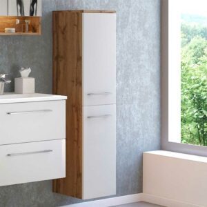 Star Möbel Hochschrank für Badezimmer Weiß und Wildeiche Optik