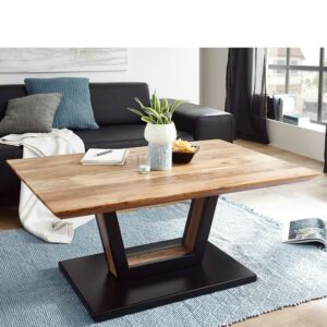 TopDesign Wohnzimmer Tisch aus Akazie Massivholz und Metall 110 cm breit