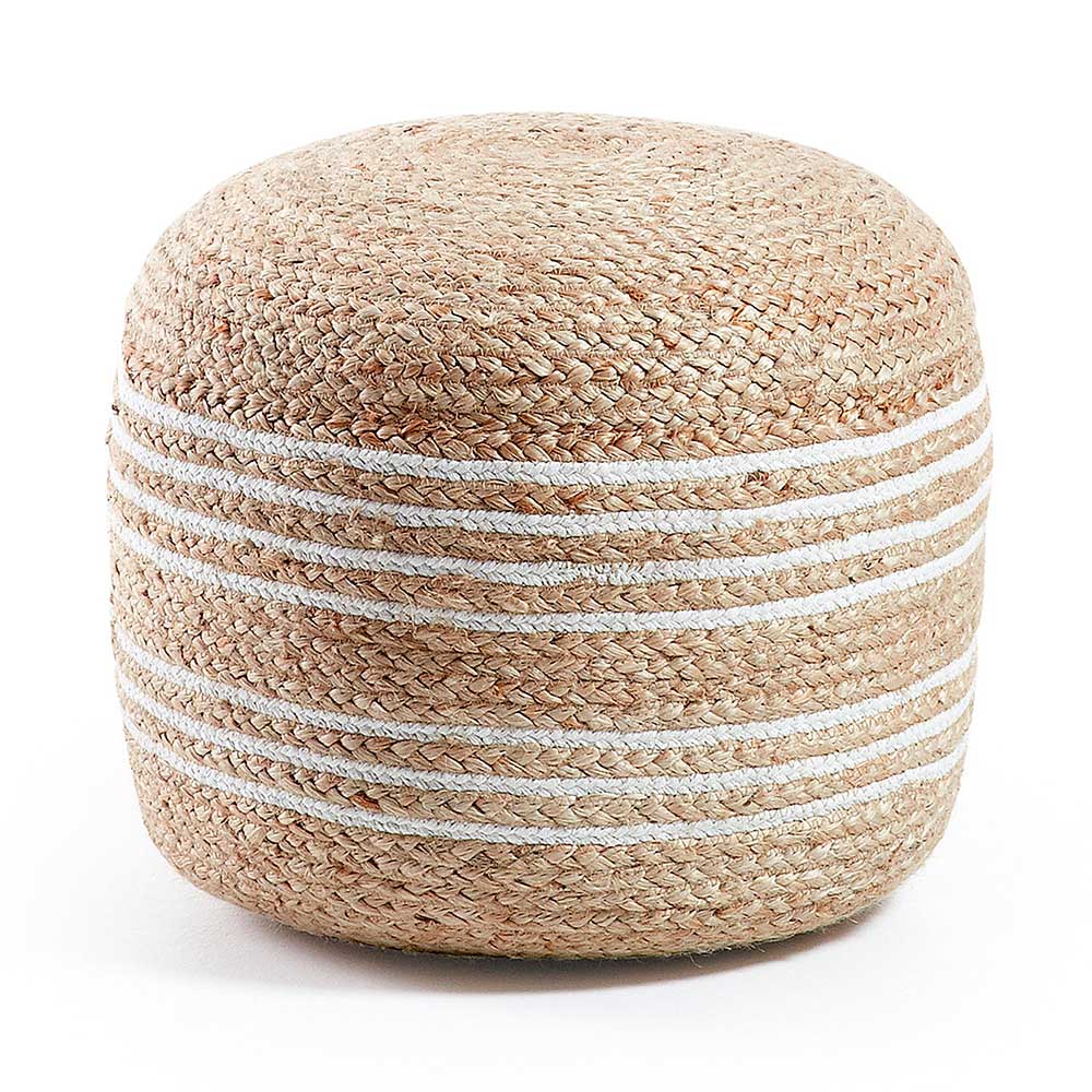 4Home Pouf aus Jute Geflecht Beige und Weiß