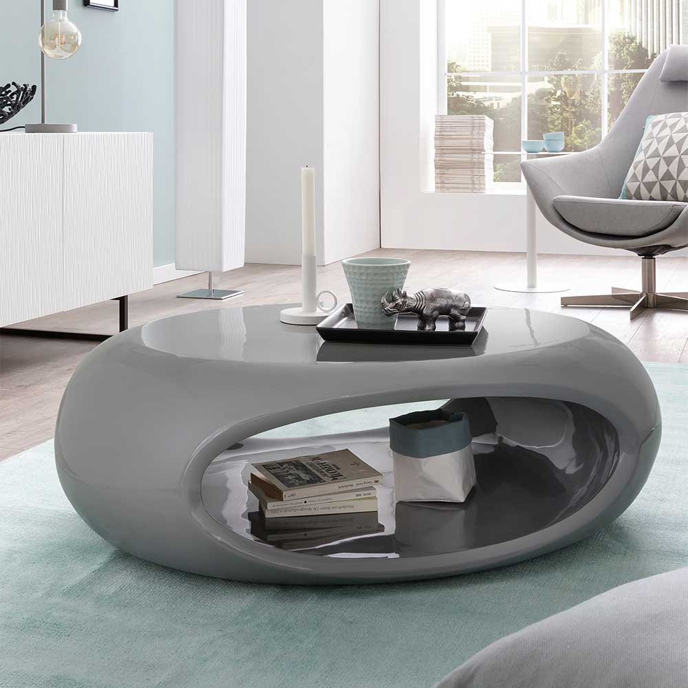 Rodario Designercouchtisch in Grau Hochglanz oval