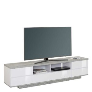 Müllermöbel TV Board in Weiß Hochglanz und Beton Grau 200 cm breit