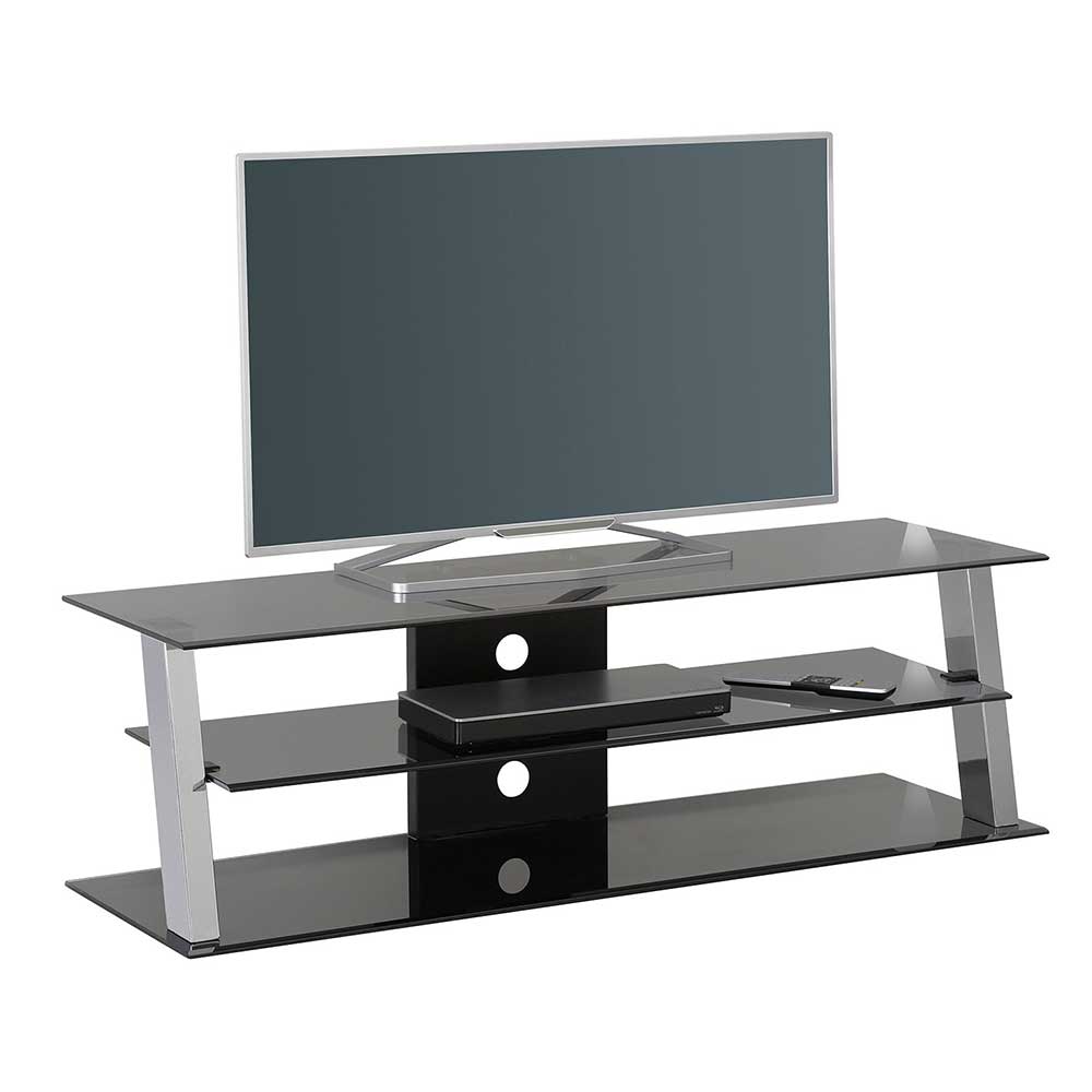 Müllermöbel TV Rack in Grau und Chromfarben Sicherheitsglas und Metall