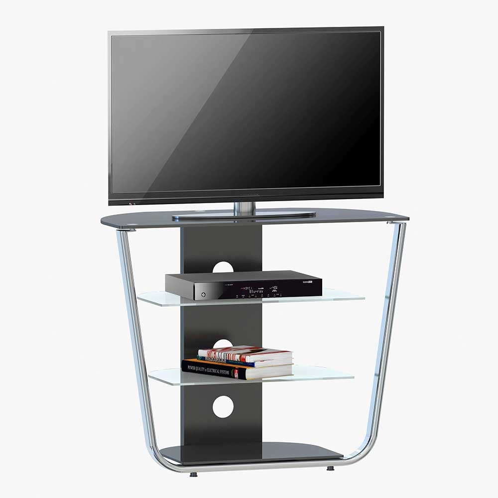 Müllermöbel TV Rack aus Sicherheitsglas und Metall modern