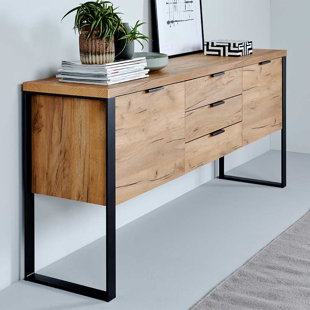 Franco Möbel Sideboard in Eichefarben und Schwarz 180 cm breit