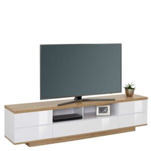 Müllermöbel TV Lowboard in Weiß Hochglanz und Eiche Optik 200 cm breit