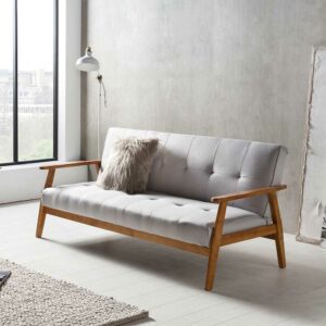 Rodario Zweier Sofa in Hellgrau Webstoff Schlaffunktion