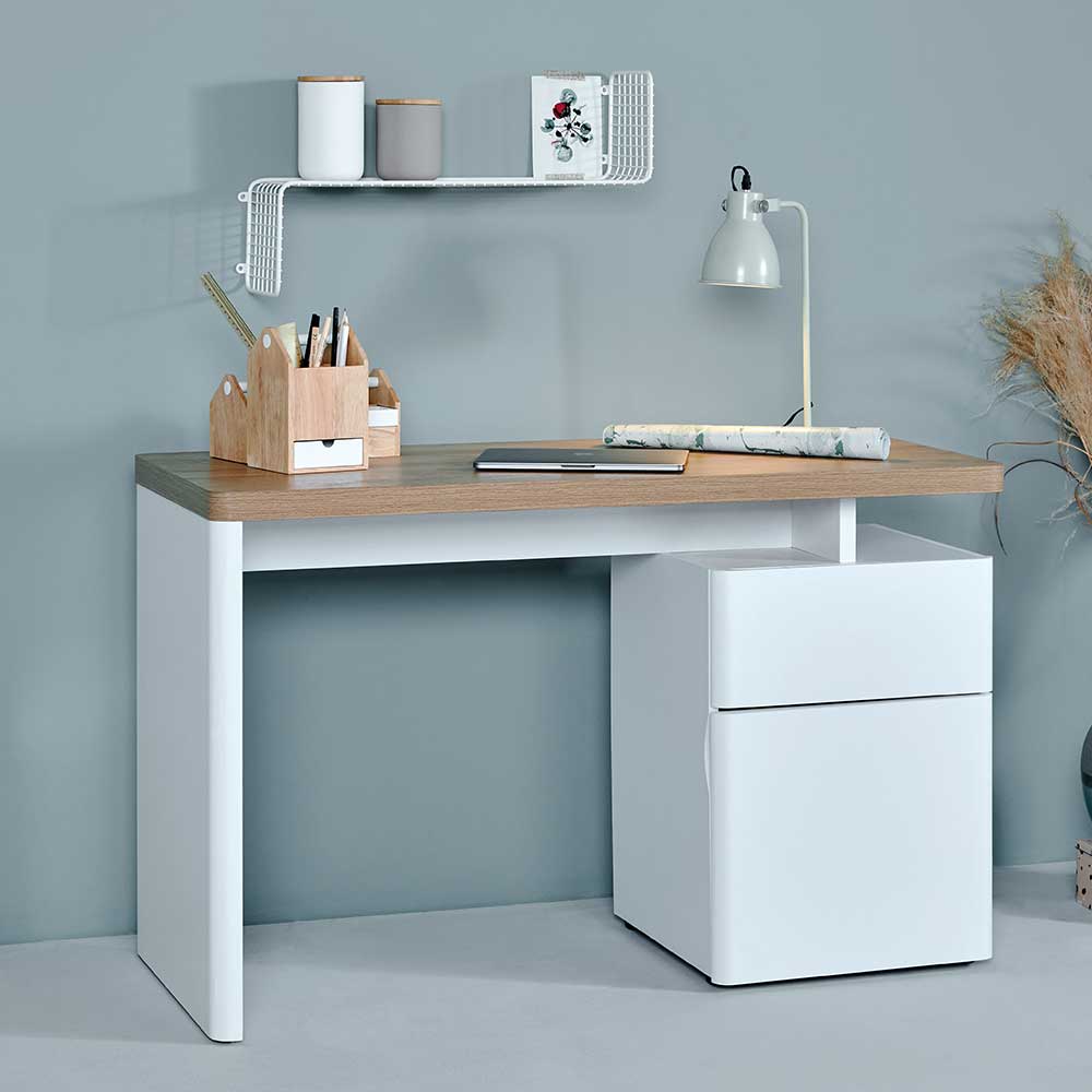 Franco Möbel Büroschreibtisch in Weiß und Eiche Optik 120 cm breit