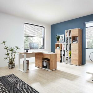 Möbel Exclusive Büromöbel Komplettset in Weiß Wildeiche Dekor (dreiteilig)
