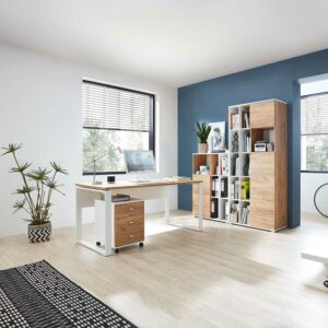 Möbel Exclusive Büromöbel in Weiß Wildeichefarben (vierteilig)