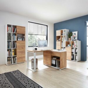 Möbel Exclusive Büromöbel Set in Weiß Wildeichefarben (vierteilig)