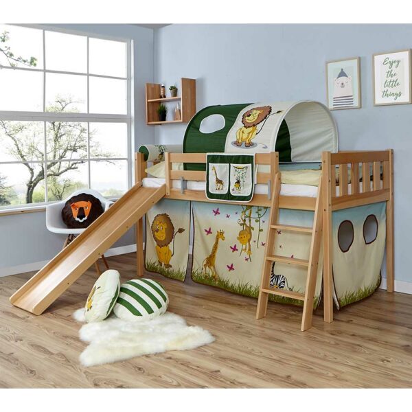 Massivio Kinderspielbett mit Rutsche und Tunnel Zootier Design