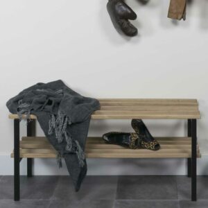 Homedreams Schuhständer aus Eiche Massivholz und Stahl 100 cm breit