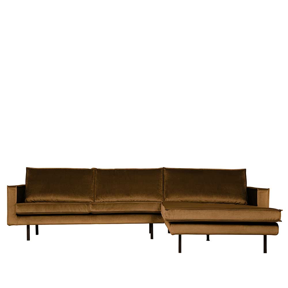 Basilicana Samt Ecksofa in Honigfarben 300 cm breit