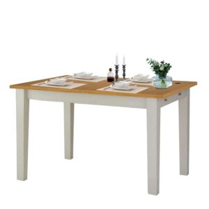 Möbel4Life Landhaus Tisch in Weiß und Honigfarben Kiefer Massivholz