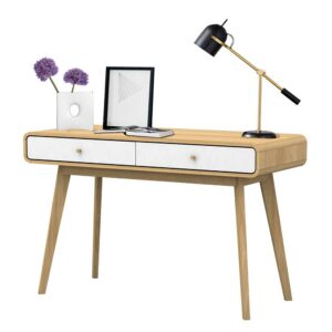 Möbel4Life Büroschreibtisch im Skandi Design Weiß und Holz Naturfarben