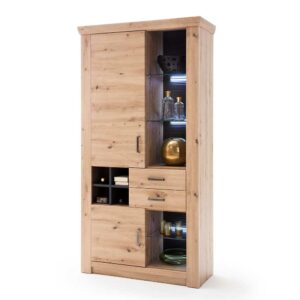 TopDesign Wohnzimmervitrinenschrank in Eichefarben und Anthrazit 110 cm breit