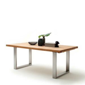 TopDesign Holztisch aus Wildeiche Massivholz Bügelgestell aus Edelstahl