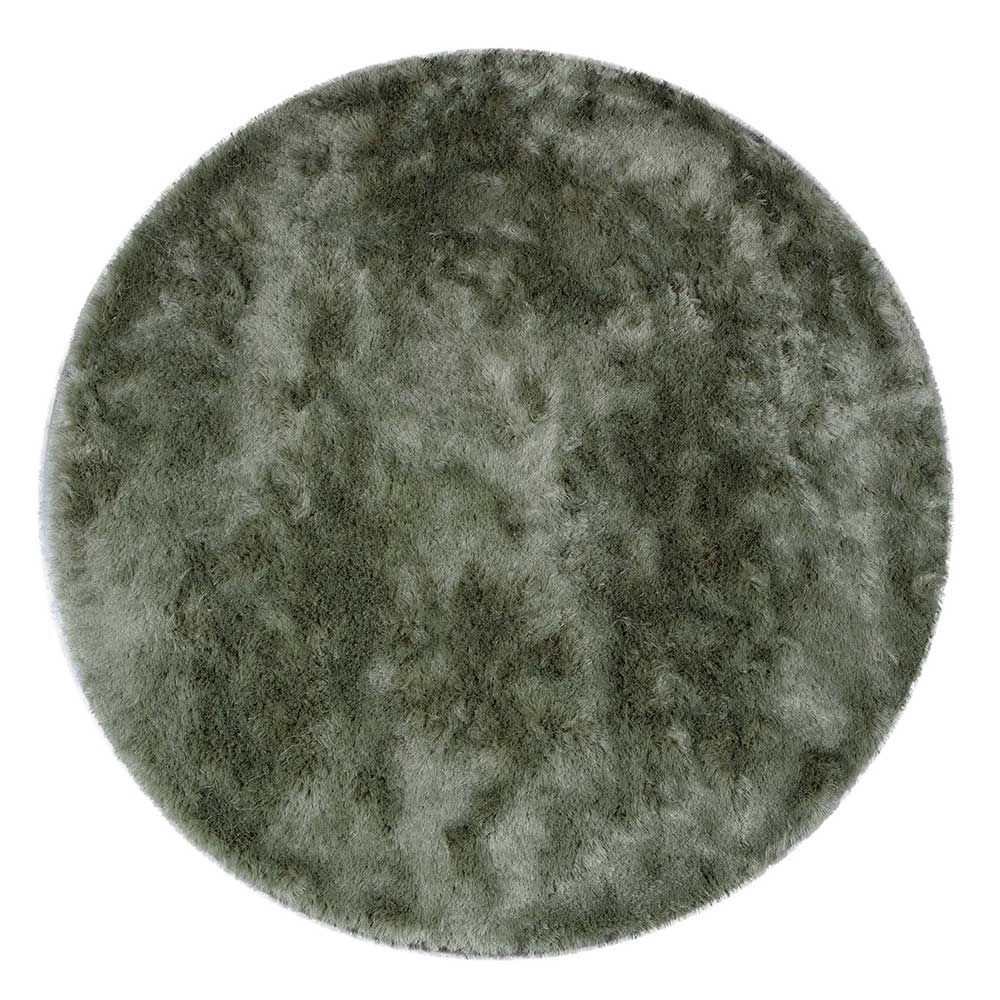 Basilicana Hochfloriger Teppich rund in Graugrün 200 cm Durchmesser