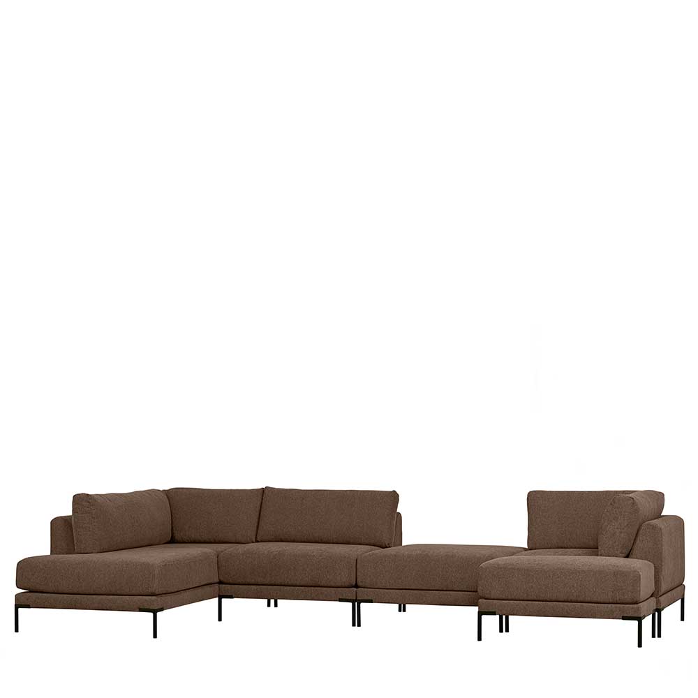 Basilicana Modul Sofa 5-teilig in Braun Webstoff 400x89x200 cm (fünfteilig)