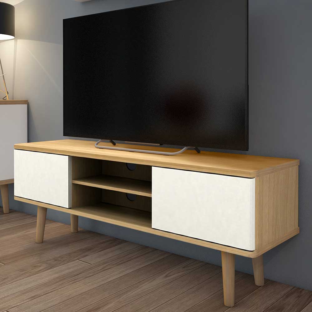 Möbel4Life Fernsehlowboard im Skandi Design Cremeweiß und Eichefarben