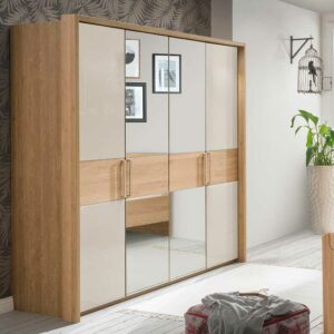 Franco Möbel Schlafzimmer Kleiderschrank in Beige Glas beschichtet Spiegel