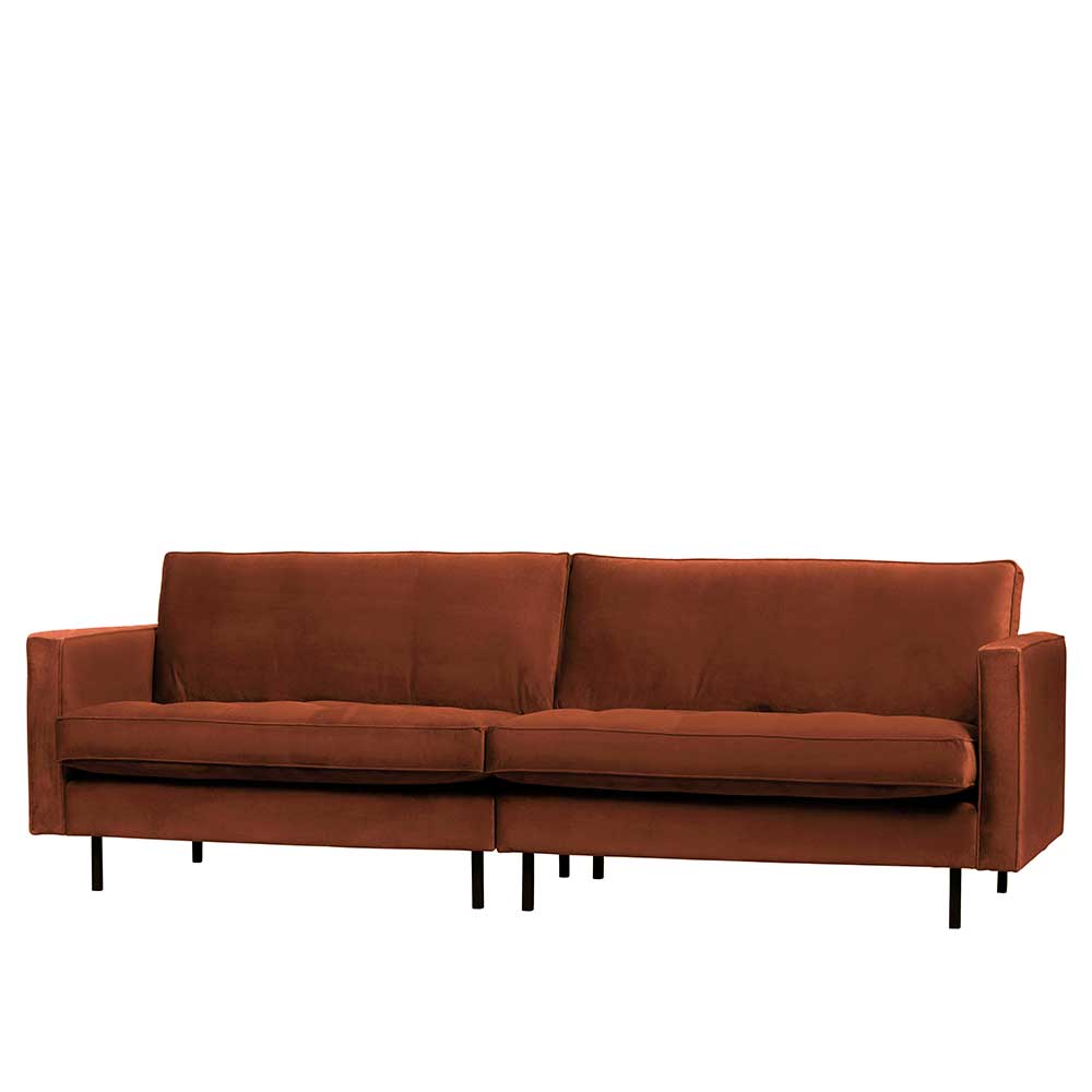 Basilicana 3er Sofa in Rostfarben Samt Retro Style