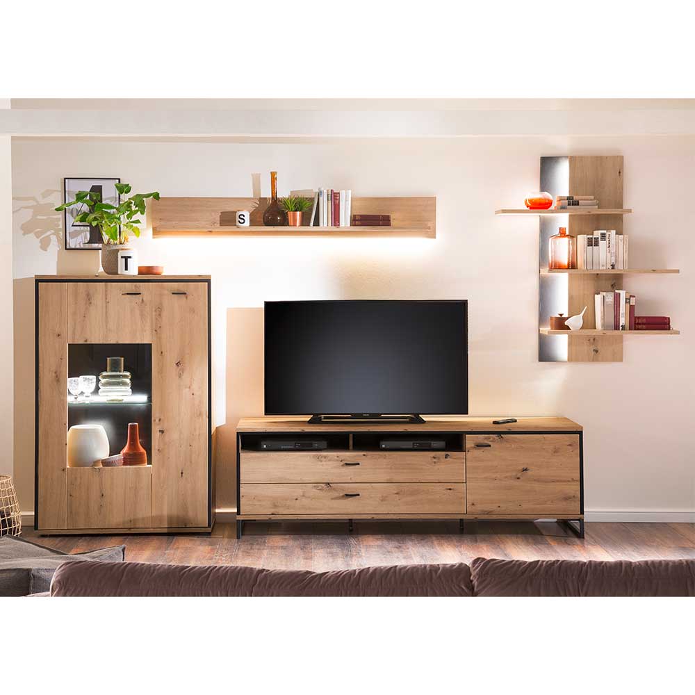 TopDesign Wohnwand in Eichefarben und Anthrazit modern (vierteilig)