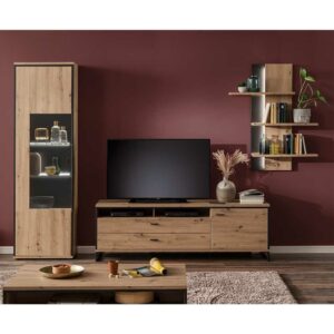 TopDesign TV Wohnwand in Eichefarben und Anthrazit modern (dreiteilig)