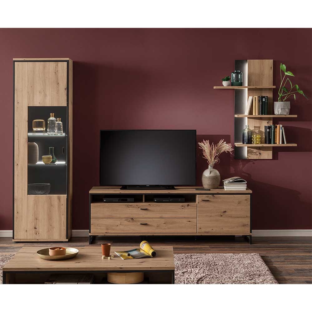 TopDesign TV Wohnwand in Eichefarben und Anthrazit modern (dreiteilig)