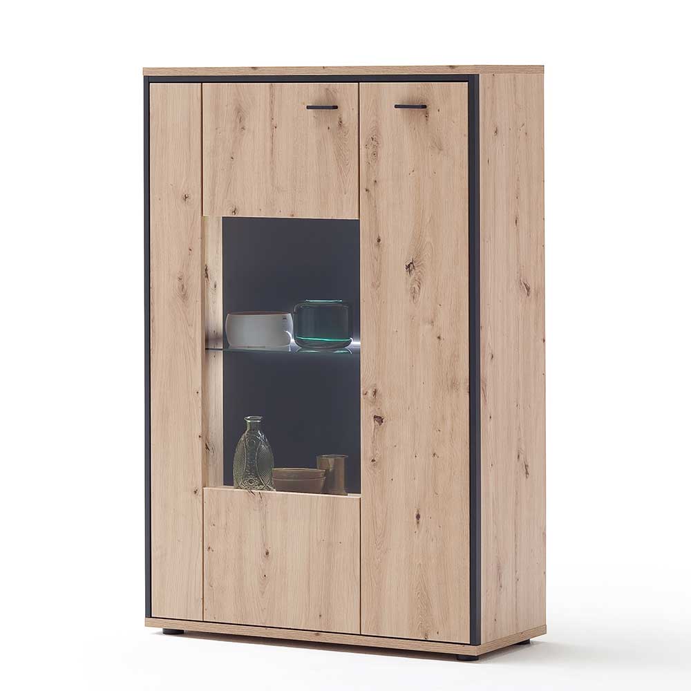 TopDesign Vitrinenschrank in Eichefarben und Anthrazit modern