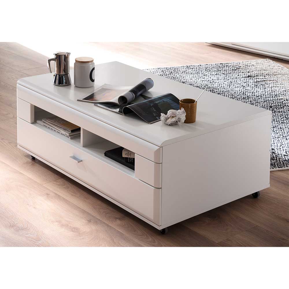 TopDesign Rollbarer Couchtisch in Weiß 115 cm breit