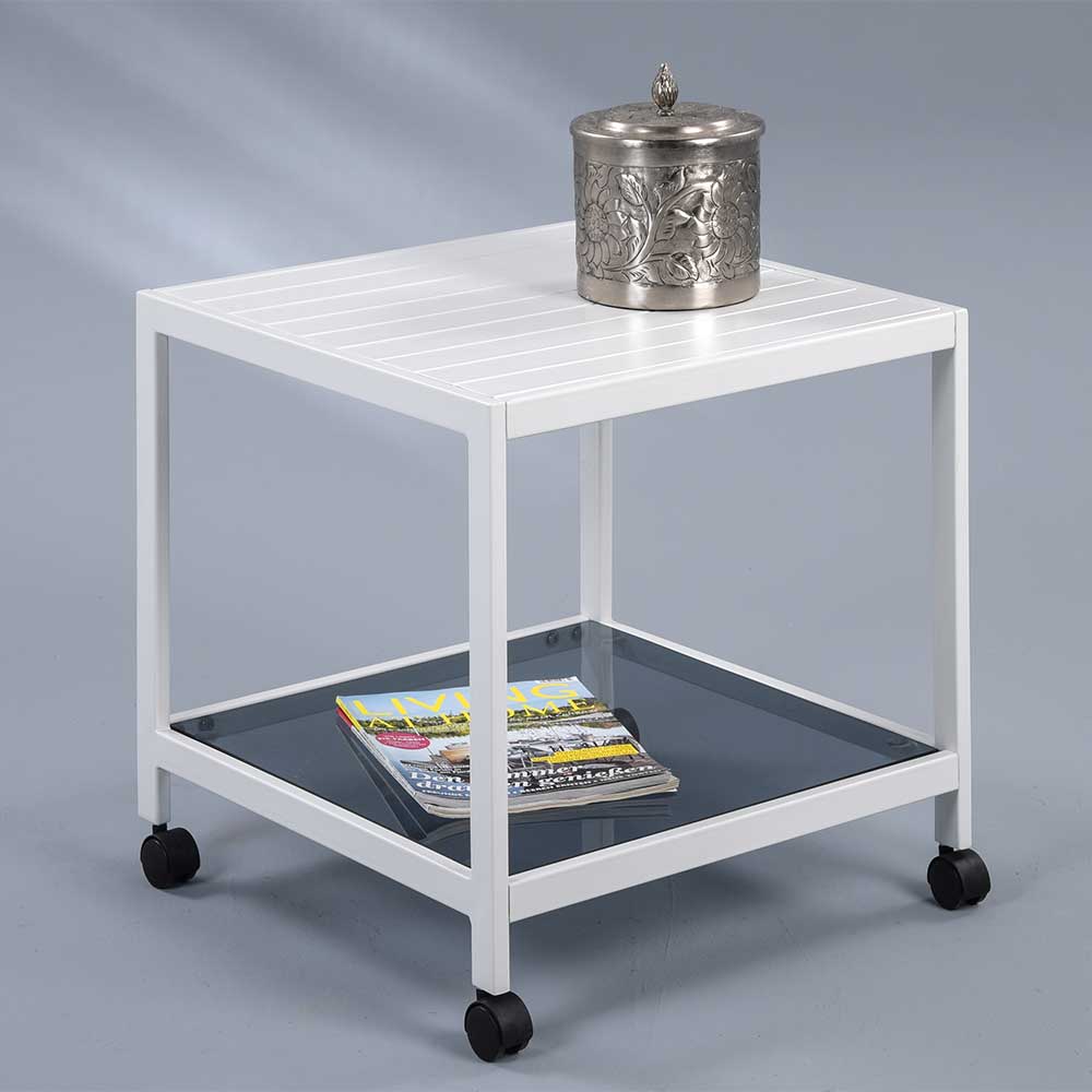 Möbel4Life Rollbarer Beistelltisch in Weiß mit Glasablage