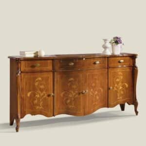 Basilicana Barockes Sideboard in Nussbaumfarben floralen Intarsien