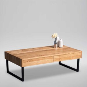 Möbel4Life Moderner Wohnzimmer Tisch aus Wildeiche Massivholz Metall