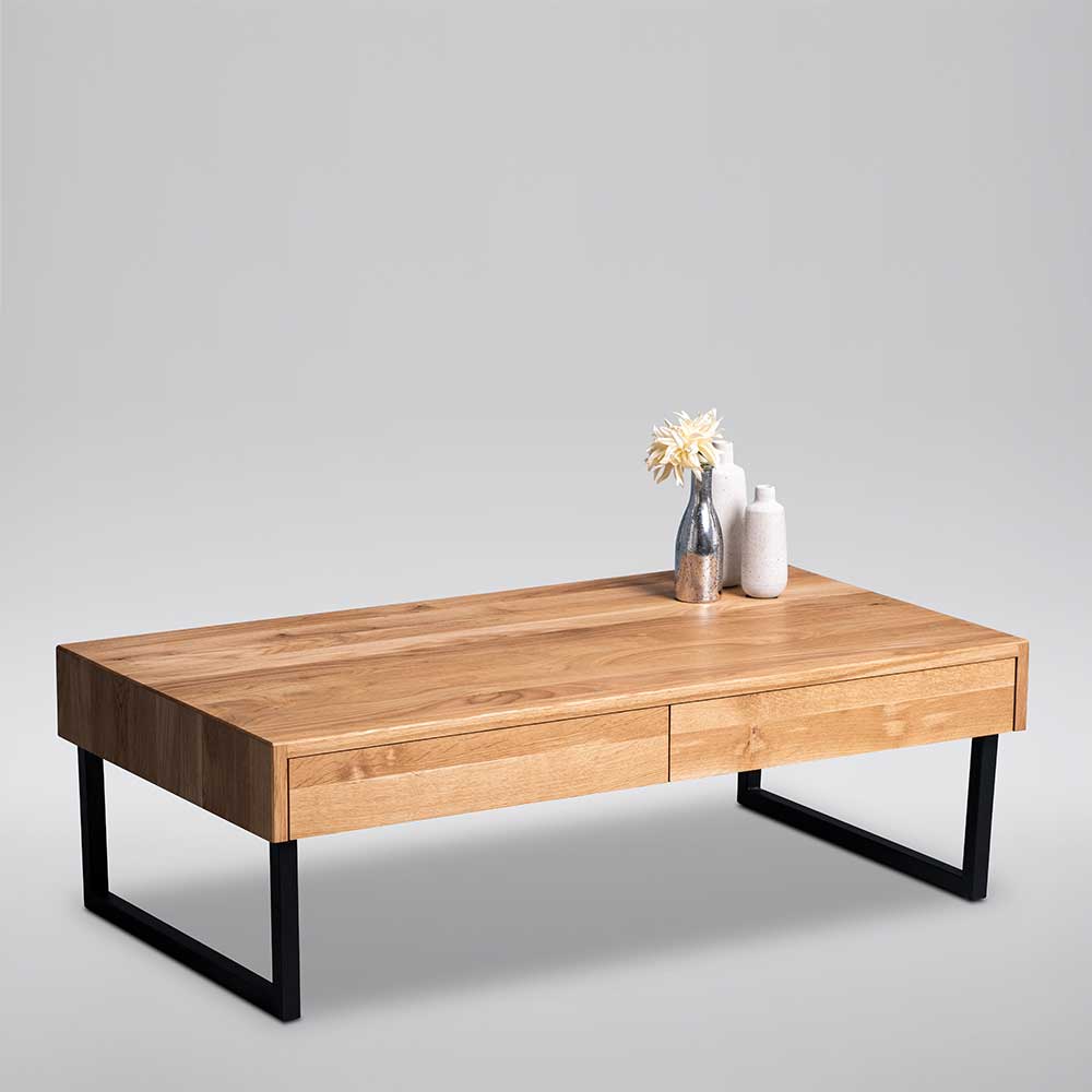 Möbel4Life Moderner Wohnzimmer Tisch aus Wildeiche Massivholz Metall