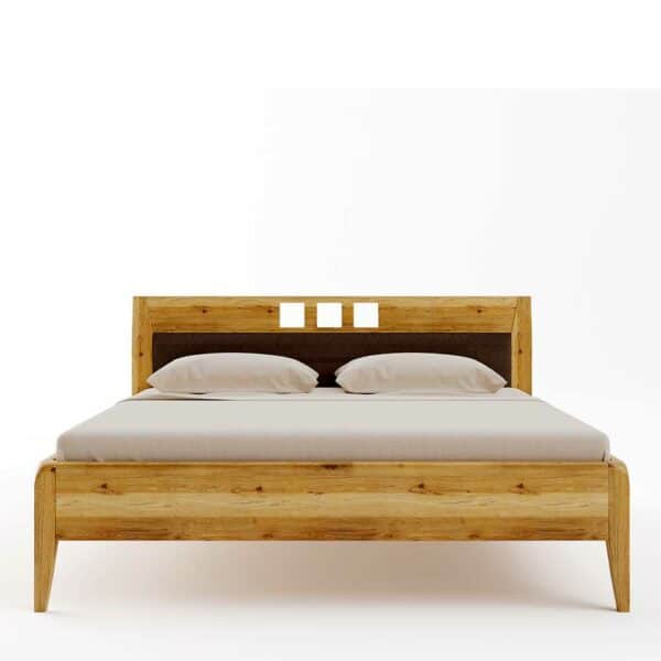4Home Wildeiche Doppelbett mit gepolstertem Kopfteil 47 cm Einstiegshöhe