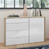4Home Hochglanzfront Kommode in Eichefarben und Weiß 120 cm breit