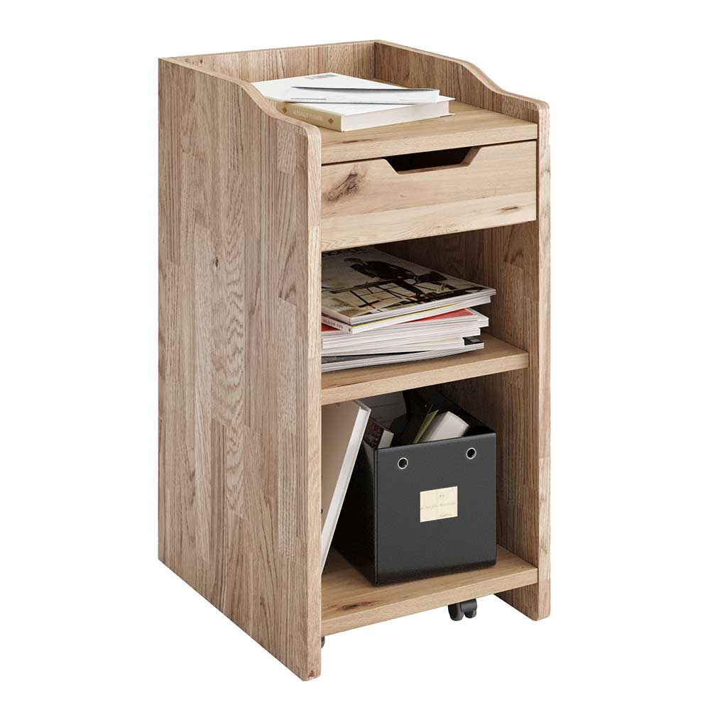 4Home Büro Schreibtischcontainer aus Wildeiche Massivholz einer Schublade