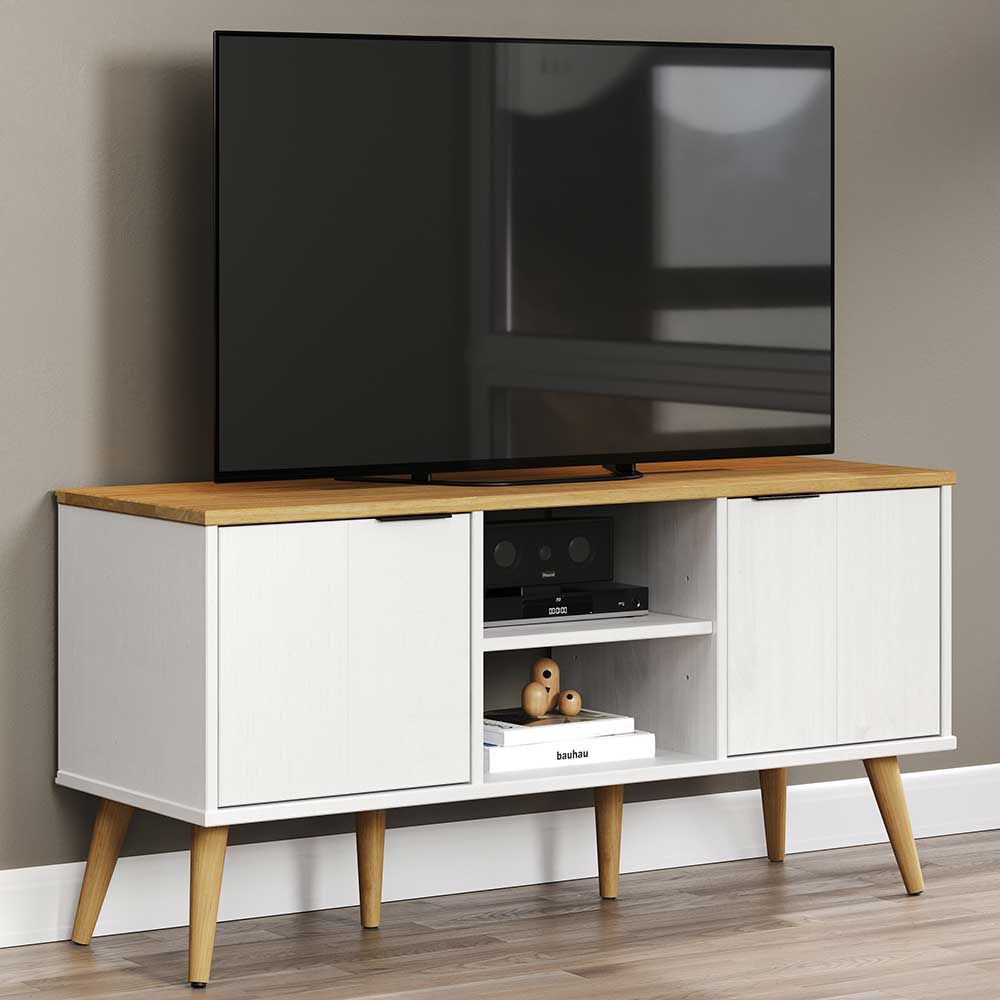iMöbel Fernseh Unterschrank im Skandi Design Kiefer Honigfarben und Weiß
