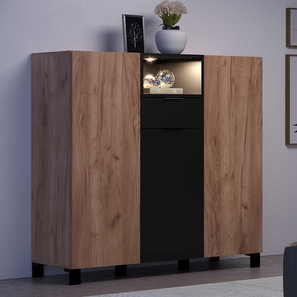 TopDesign Wohnzimmer Highboard zweifarbig in Eiche dunkel Schwarz