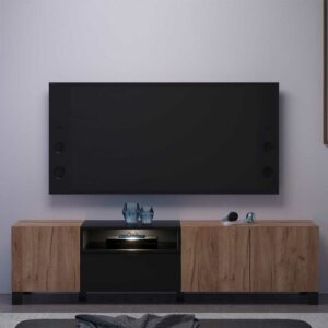 TopDesign TV Möbel zweifarbig in modernem Design Klappe und drei Türen