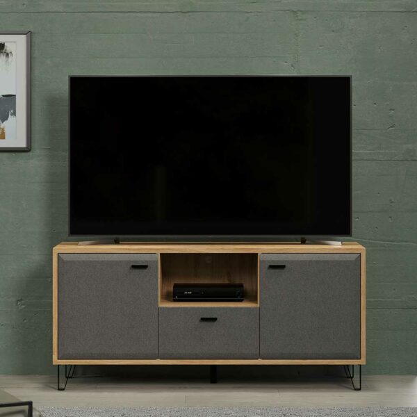 TopDesign Fernsehlowboard modern in Dunkelgrau Filz Optik Wildeichefarben