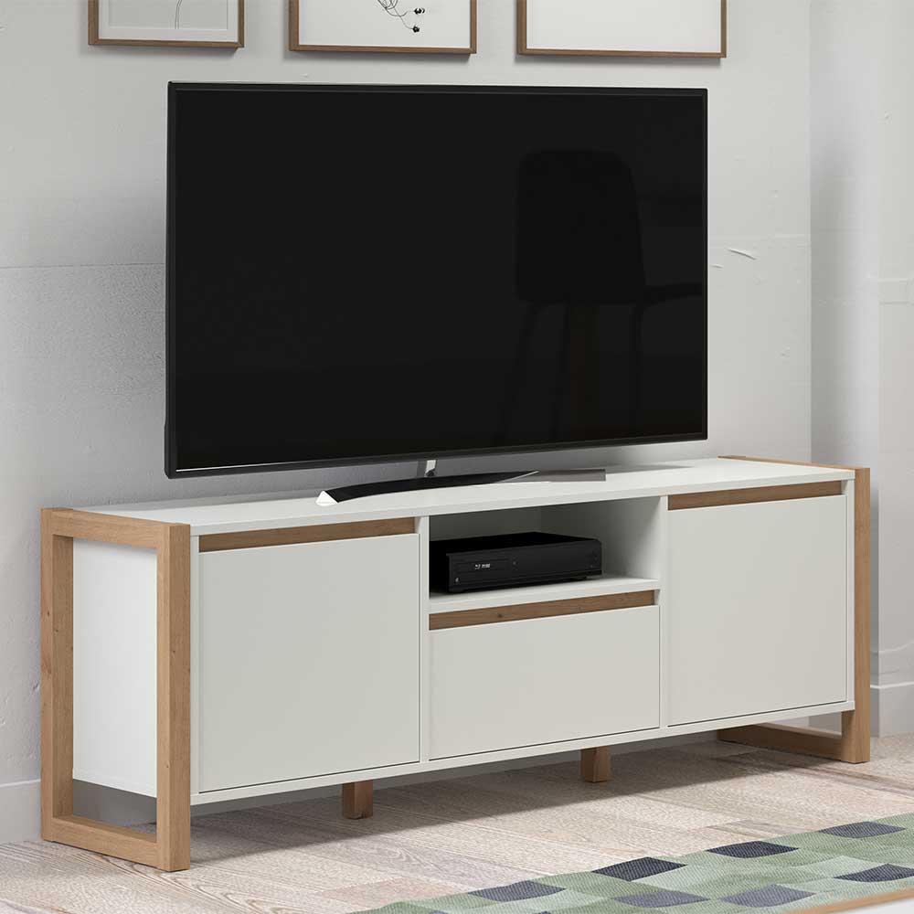 TopDesign Skandi Stil Fernsehboard in Weiß & Wildeichefarben 150 cm breit