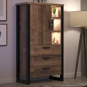 TopDesign Industriestil Highboard in Eiche dunkel und Schwarz drei Schubladen