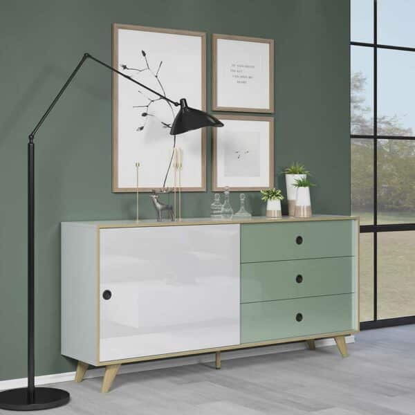 iMöbel Hochglanz Sideboard in Weiß und Mintgrün Skandi Design