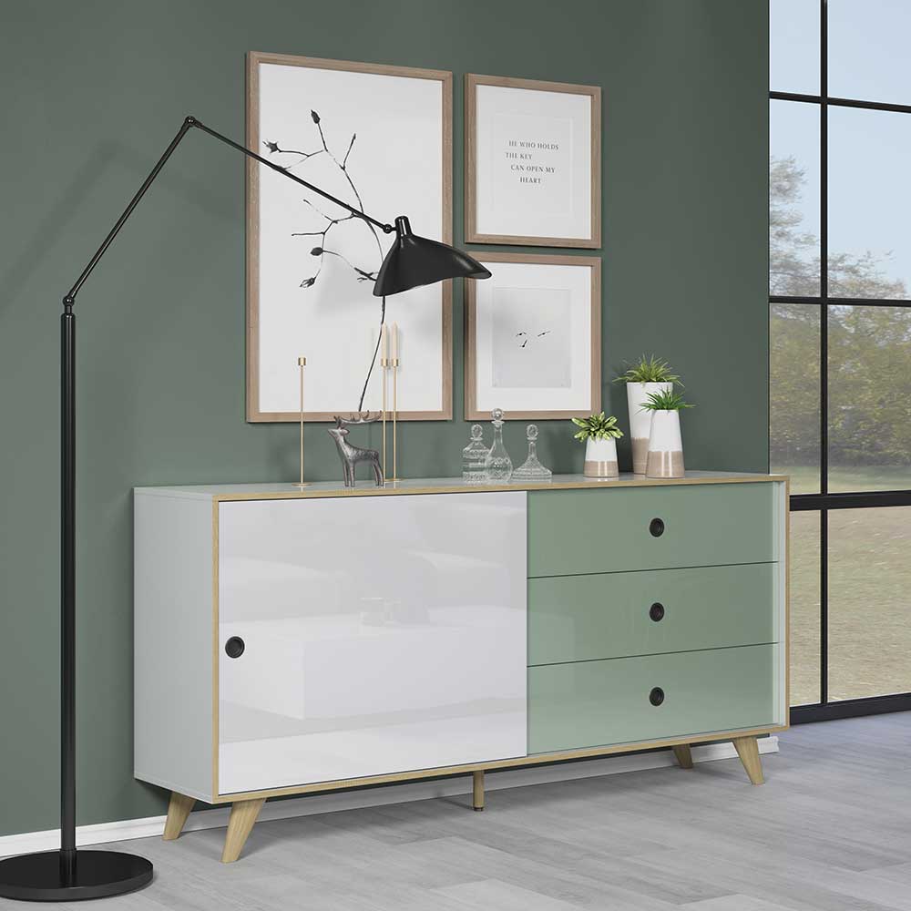 iMöbel Hochglanz Sideboard in Weiß und Mintgrün Skandi Design