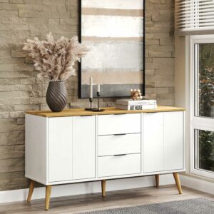 iMöbel Skandi Stil Sideboard in Kiefer Honigfarben und Weiß 130 cm breit