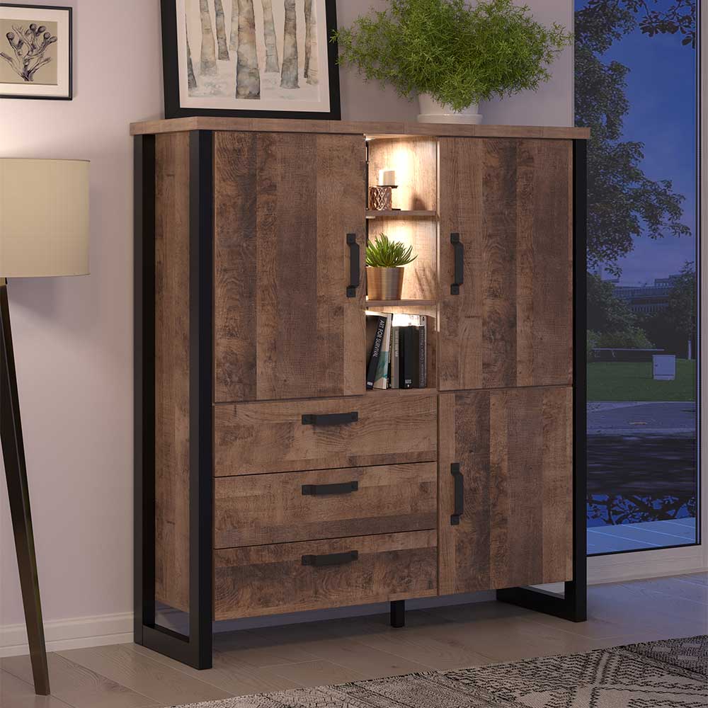 TopDesign Highboard mit Schubladen im Industry und Loft Stil 155 cm hoch